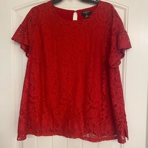 Liz Claiborne women’s size 1X red lace overlay blouse. Plus size
